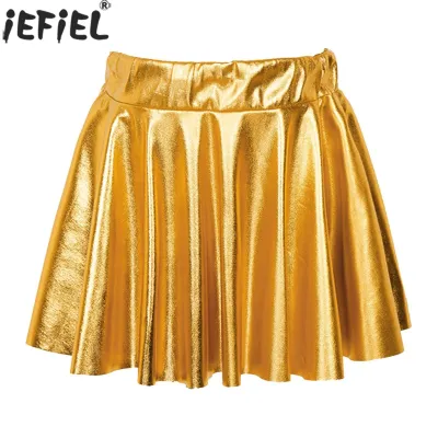 【CC】□  Metallic Pleated Skirt Skating Hip Hop Jazz Performance Costume Elastic Waistband Athletic