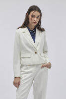 ESPADA เบลเซอร์กระดุมเดี่ยวลายทาง ผู้หญิง สีขาว | Pinstripe Single Breasted Blazer | 4597