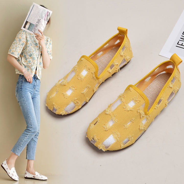 summer-hollow-bean-shoes-breathable-womens-2023-new-linen-hole-shoes-cloth-shoes-flat-bottom-shallow-mouth-womens-single-shoes