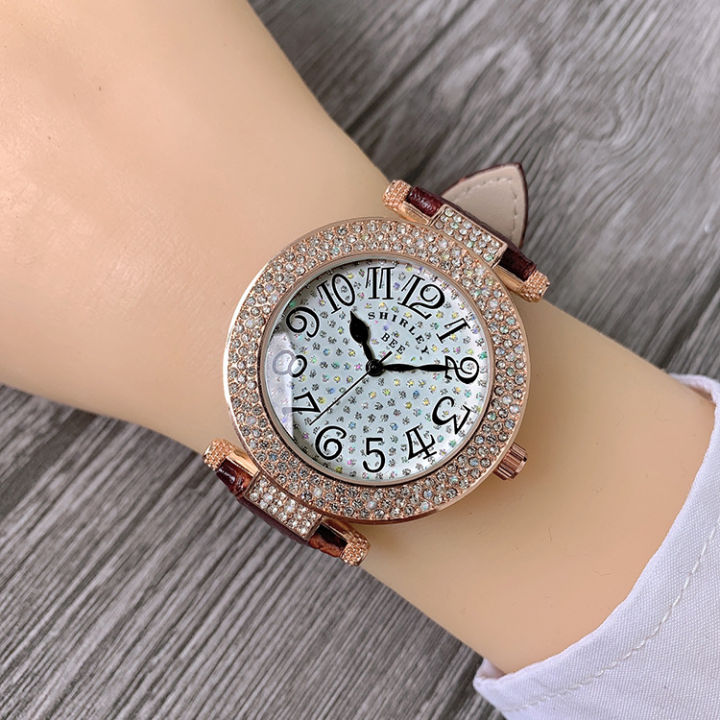 นาฬิกาแฟชั่นนาฬิกาผู้หญิงแท้เกาหลีนาฬิกาผู้ชายเพชรเต็มเกาหลีนาฬิกาข้อมือเข็มขัดกันน้ำกระพริบ