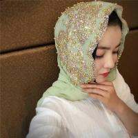 Hijabs Mu อิสลามผ้าพันคอผ้าพันคอสำหรับผู้หญิงยาว Underscarf Moa สีทึบด้วยลูกปัดสวดมนต์ Turbante