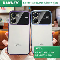 HANNEY สำหรับ VIVO Y20 Y20S Y20i Y12S Y21 Y21T Y33S Y33T Y30 Y30i Y50 Y11 Y12 Y15 Y17 Y19 Y75 5G Y51 2020 Y93 Y91i Y95 Y91 หน้าต่างขนาดใหญ่ ในตัวเคสโทรศัพท์เลนส์เต็มรูปแบบป้องกันด้วยไฟฟ้าเคสใสใสใส TPU นุ่มกันกระแทกฝาครอบด้านหลังเคลือบด้วยไฟฟ้า MM-07