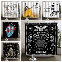 Sugar Skull Shower Curtain Flower Skeleton Bone Gothic Halloween Bathroom Curtain Spooky Men Vintage Artwork Bathtub Screen