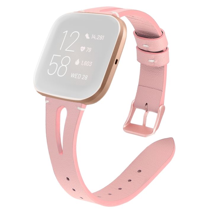 สำหรับ-fitbit-versa-2สายนาฬิกาข้อมือหนังเปิดตรงกลาง-สีชมพู