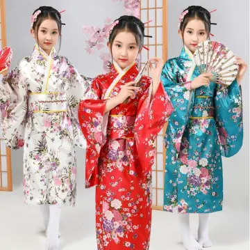 Japanese Sakura Dress Modified Kimono Style Vintage Dresses Calf Length  Sweet Kawaii Traditional Clothing Cosplay