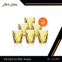 JJGLASS - (AMORN) KN 054/10 DML Amber (1x6) - แก้วน้ำดื่ม แก้วน้ำผลไม้ แก้วลายเพชร แก้วมีลวดลาย ความสูง 10 ซม. แพ็ค 6 ใบ