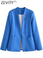 พร้อมเสียง♧☎17fw4676 Zevity Moda Feminina Doce Cor Bolsos Fino Blazer Casaco Senhora Do Escritório Chique แมนกาลองกา Ternos De Negócios Veste Femme Topos Ct536