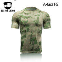 #A-tacs FG ยุทธวิธีลายพราง T เสื้อ ซับเหงื่อรัดรูป T เสื้อ PRO เสื้อผ้าฟิตเนสเข้ารูป เสื้อผ้ากีฬา