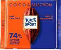 Chocolate Ritter Sport selection 74% intense from Peru from Germany Net: 100 g