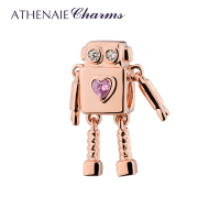 ATHENAIE เงินประกาย CZ น่ารักคนต่างด้าวหุ่นยนต์หัวใจเสน่ห์ลูกปัดสำหรับสร้อยข้อมือกำไลข้อมือทองคำสีกุหลาบ