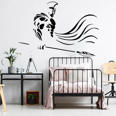Large Spartan Warrior Spear War Wall Sticker Ancient Greece Sword Solider Army Decal Kids Room Living Room Vinyl Home Decor