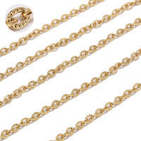 Stainless Steel Gold Curb Chain Necklace Bulk Cable 3mm Width Compressed Flower Link for Jewelry Making