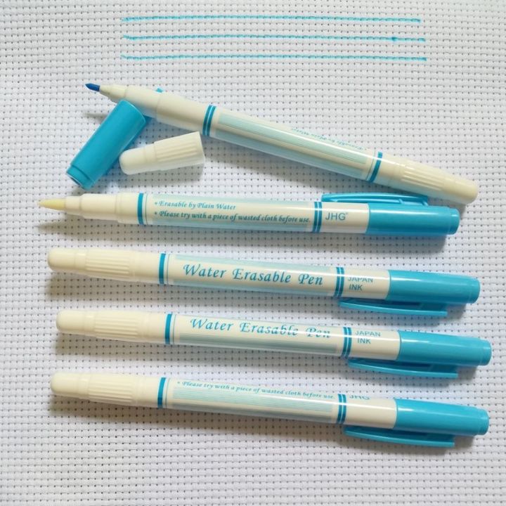 jhg-double-side-blue-water-erasable-pen-with-eraser-water-soluble-marker-pen-for-fabric-paint-marker-textile-invisible-ink-pen