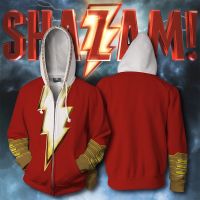 Science Fiction Film Shazam Costume Mens Superhero Cosplay 3D Print Casual Zip Up Jacket Coat