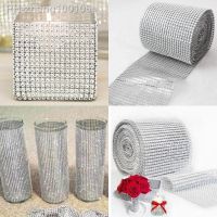 1 Roll 8/24 Rows Gold Silver Crystal Diamond Mesh Rhinestone Ribbon for Birthday Wedding DIY Decoration Cake Wrap Crystal Tulle