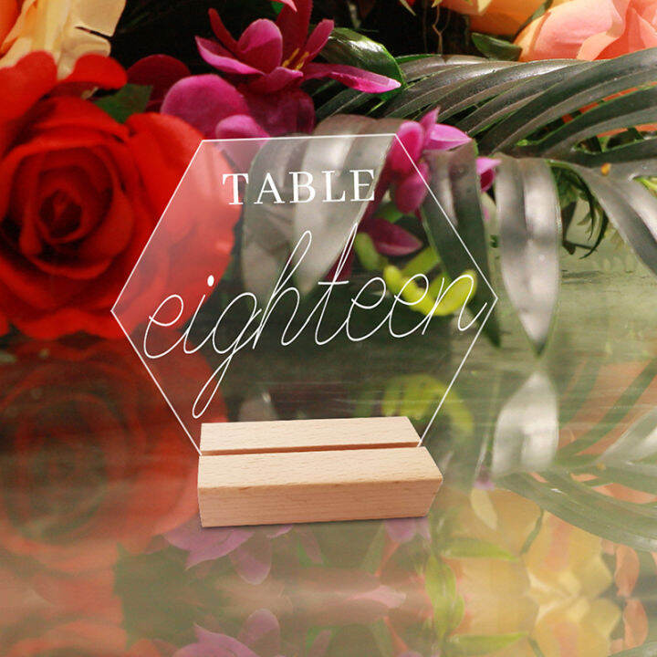 Acrylic Table Sign Holder with Wooden Base Clear Wedding Table Sign