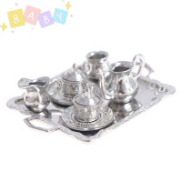 FactoryOutlete?Cheap? 10pcs 1/12 dollhouse Miniature Silver Metal Tea Coffee TRAY ชุดบนโต๊ะอาหาร