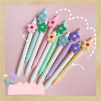 10pcslot flower 0.5mm Gel Pen Black Ink Cartoon Ballpoint Pen Writing Tool Office School Supplies