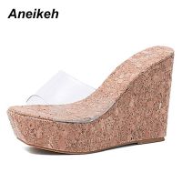 Aneikehle รองเท้าส้นตึกสำหรับผู้หญิง,รองเท้าแตะทรงสามเหลี่ยมโปร่งใสเหมาะสำหรับฤดูร้อน