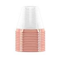 48X Plastic Cup 9 Oz Disposable Cup Plastic Wine Glass Party Wedding Wine Glass Transparent Plastic Cup -Rose Gold Rim