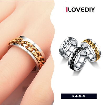 ILOVEDIY แหวนโซ่หมุนได้สแตนเลสสำหรับผู้หญิงและผู้ชาย,แหวนสปินเนอร์แหวนโซ่อเนกประสงค์แหวนที่เปิดขวดผู้ชาย