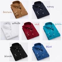 ?Corduroy เสื้อเชิ้ตผู้ชาย แขนยาว สีพื้น คอปก ทรงสลิมเข้ารูป 〖LYUE〗