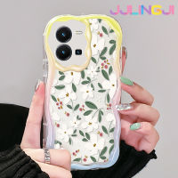 Jjlingji เคสสำหรับ Vivo Y35 5G Y36 5G เคส Y35แฟชั่นสีขาวลายดอกไม้เนื้อครีมกันกระแทกแบบใสนิ่มเคสมือถือโปร่งใสลายกล้องถ่ายรูปที่สร้างสรรค์เคสป้องกันซิลิกาเจล