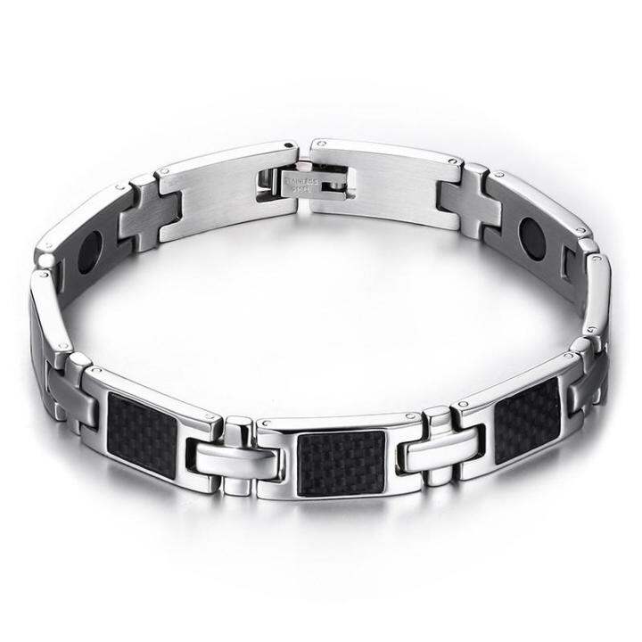 Carbon Fiber Titanium Therapy Bracelet Pain Relief Male Men