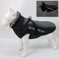 Large Dog Jacket Fur Reflective Winter Clothes For Pets Waterproof BigMedium Dog Coat With Removable Warm Puppy Harness Outfit