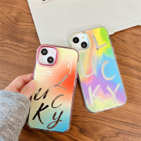 เคสใหม่สำหรับ IPhone 11 12 13 14 Pro Max เคสกระจกลายการ์ตูนน่ารักสดใสลายกราฟฟิตีภาษาอังกฤษฝาหลังชุบโลหะด้วยไฟฟ้าทนต่อแรงกระแทกคู่เคสโทรศัพท์