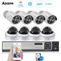 AZISHN กล้องกล้องรักษาความปลอดภัย CCTV ระบบกล้อง4MP แบบ POE ระบบตรวจจับใบหน้าแบบบ้านในร่มกลางแจ้งเครื่องบันทึกวีดีโอ NVR