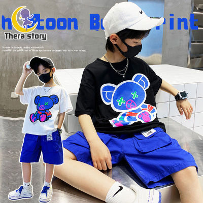 BAOLONGXIN เสื้อผ้าเด็กผู้ชาย ชุดเด็กชายสไตล์เกาหลี สุดเท่ห์ เสื้อยืดแขนสั้นเด็ก