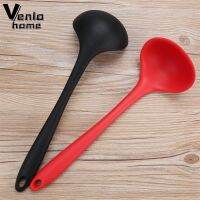 Venlohome Non-stick Silicone Ladle Soup Spoon Curved Handle Heat Resistant Round Scoop With Hygienic Coating FDA Cook Utensils Pots Pans