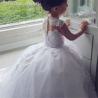 ☒☏⊕ ivhefd Vestidos da menina de flor branca para casamentos tule princesa rendas sem mangas santamente primeiro comunhão vestidos festa pageant roupas crianças