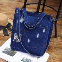 New Fashion Wanita Denim tas Bahu Tas Tas Belanja Perempuan Cowgirl Wanita Robek Jins Desain Buku Sekolah Tas Kasual Totes