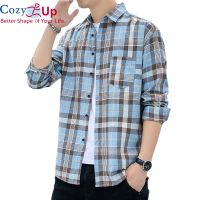 Cozy เสื้อแขนยาวผู้ชายเสื้อแฟชั่นแขนยาวบาง Fit ผ้าฝ้ายผสมสบายลายสก๊อต Batik