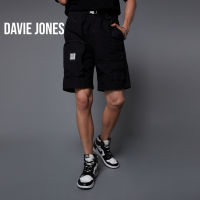 DAVIE JONES กางเกงขาสั้น ผู้ชาย เอวยางยืด สีดำ Elasticated Shorts in black SH0010BK