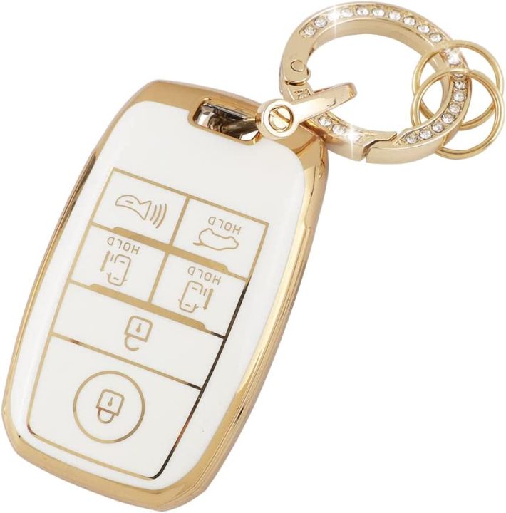 for-kia-smart-key-fob-cover-keyless-entry-remote-protector-case-compatible-with-kia-optima-sportage-sorento-niro-sedona-rio5-white-gold-6-buttons