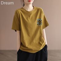 Cotton top womens casual cotton short-sleeved T-shirt womens summer New loose slimming pullover round neck top V729