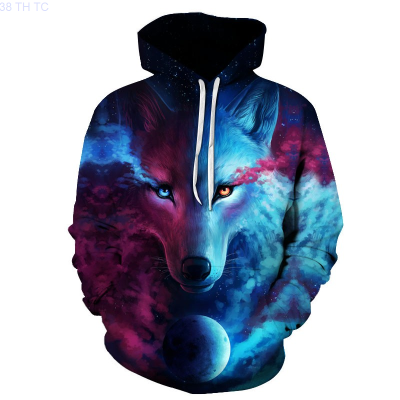 New 3d Wolf Pattern Printed Long Sleeve Hooded Sweater popular