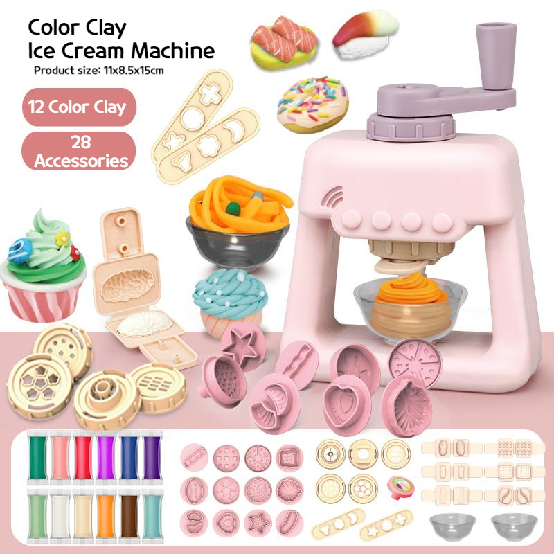 Colour Clay Ice Cream/Burger/Noodle Machine DIY pre play mud clay toy Play Dough set with Mold Maker