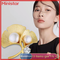 Ministar เข็มกลัดไข่มุกใบแปะก๊วยแฟชั่นสำหรับผู้หญิงเสื้อโค้ทเครื่องประดับอุปกรณ์งานปาร์ตี้