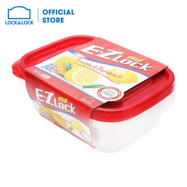 Bộ 2 Hộp Nhựa Ezlock Nắp Đỏ Lock&Lock HLE6404S 890Ml