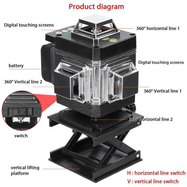 4d-16เส้นเลเซอร์วัดระดับสายสีเขียวการปรับระดับตัวเอง360ในแนวนอนและแนวตั้งระดับเลเซอร์แสงสีเขียวที่เลเซอร์ทรงพลังมาก