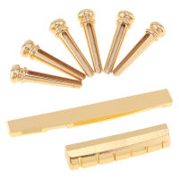 6Pcs Golden กีตาร์อะคูสติก Bridge Pins Saddle Nut ชุดโลหะโลหะผสมสังกะสีพื้นบ้านกีตาร์ String Nut เล็บ Tailpiece อุปกรณ์เสริม