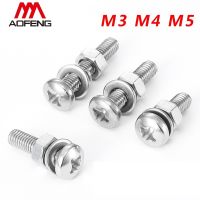 M3 M4 M5 M6 304 Stainless Steel Cross Recessed Pan Head Screws with Nuts and Washers Sets