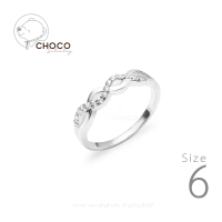 S925 แหวนเงินแท้เกลียวคลื่นเพชร CZ Sterling Silver Ring Size 6