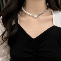 Fashion kpop Letter Pearl Choker necklace for women Collar punk Hip Hop Necklace Womens neck chain Pearl chain Necklace Collier