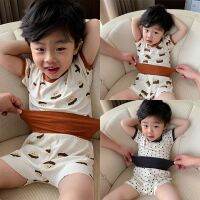 80-120cm Childrens Thin Homewear Dot Print Short Sleeve Shorts Set