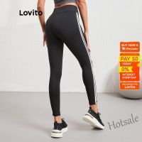 【hot sale】✲❍✾ D19 Lovito Plain Contrast Binding High Stretch Stripe Sports Leggings L08078 (Black) Lovito Celana Legging Olahraga Polos Kontras Garis-garis Melar L08078 (Hitam)